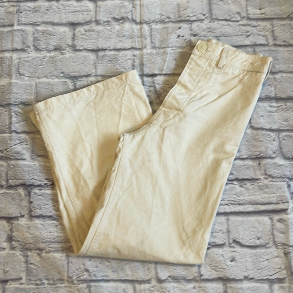 Jesse Kamm Size 4 Cream Button-down Canvas/Linen Wide Leg Pants